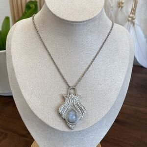 New Hespera silver authentic moonstone gem lock with white topaz crystals